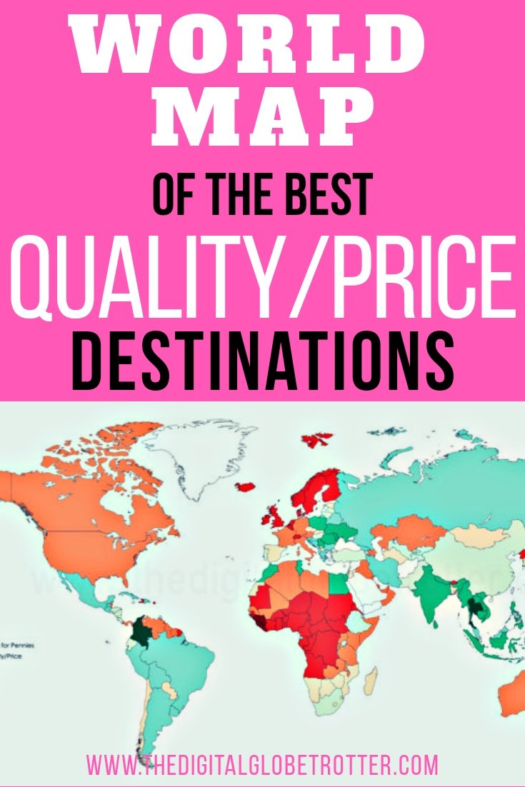 Amazing map! Great information for travelers and digital nomads: World Map of the Best Quality / Price Destinations, Through the Eyes of a Man Who Visited Them All #digitalnomad #cheapaccommodation #travelcheap #budgettravel #budgettraveltips #travel #worldmap #travelworld #worldtravel #